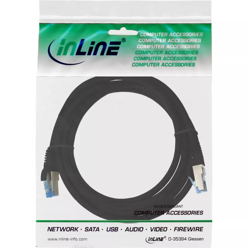 Cable de red S/FTP PiMF Cat.6A libre de halógenos 500MHz negro 1m InLine