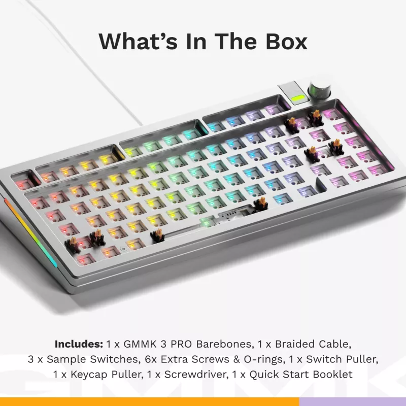 Glorious Gaming GMMK 3 PRO 75% Barebones Wired Silver - US, 75%, Cableado, USB, RGB LED, Plata