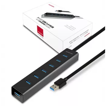 Axagon HUE-SA7BP 7x USB 3.0 HUB DE CARGA ALU negro incl. fuente de alimentación