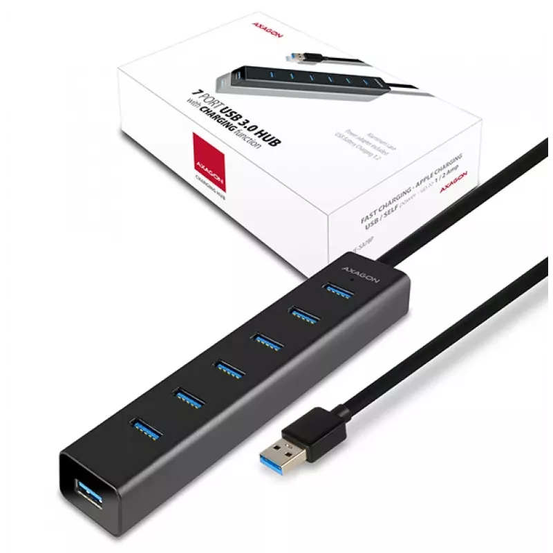 Axagon HUE-SA7BP 7x USB 3.0 HUB DE CARGA ALU negro incl. fuente de alimentación