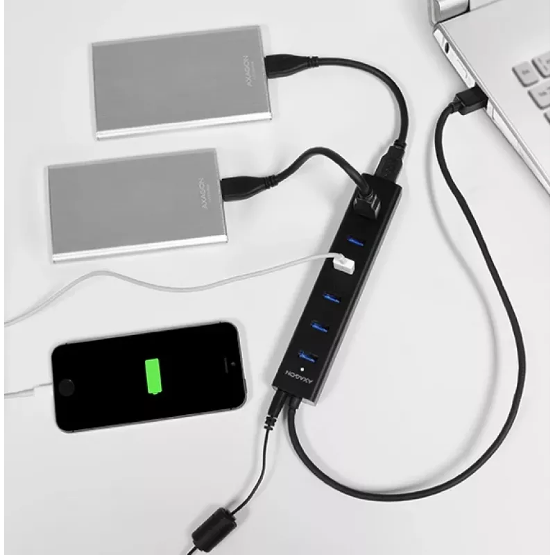Axagon HUE-SA7BP 7x USB 3.0 HUB DE CARGA ALU negro incl. fuente de alimentación