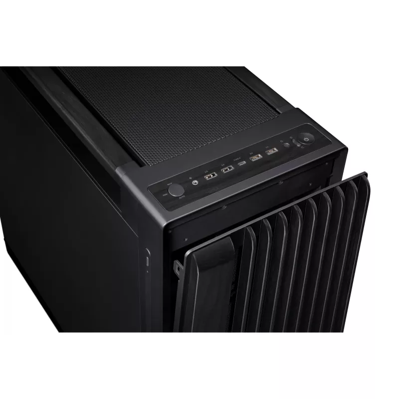 ASUS ProArt PA602 Wood Edition caja de PC Midi Tower, E-ATX, tarjeta gráfica de hasta 450 mm, disipador de CPU de hasta 190 mm, 4 × 3,5" + 4 × 2,5" bahías, USB-C, negra