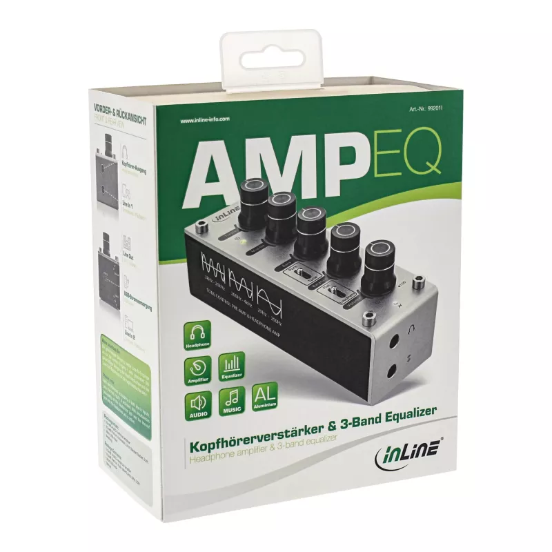 InLine AmpEQ Tri-Tone Hi-Res AUDIO preamplificador y amplificador para auriculares, 3,5 mm estéreo, alimentación USB
