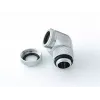 Conector para refrigeración líquida BitsPower BP-E90RML — rótula giratoria de 90° de latón, rosca de 1/4 de pulgada, plata