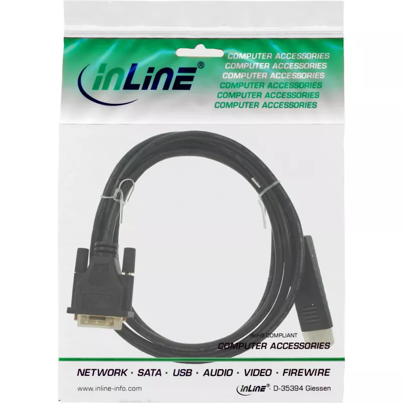 Cable convertidor DisplayPort a DVI InLine, negro, 1 m, 1 m, DVI-D, DisplayPort, conector macho, conector macho, negro