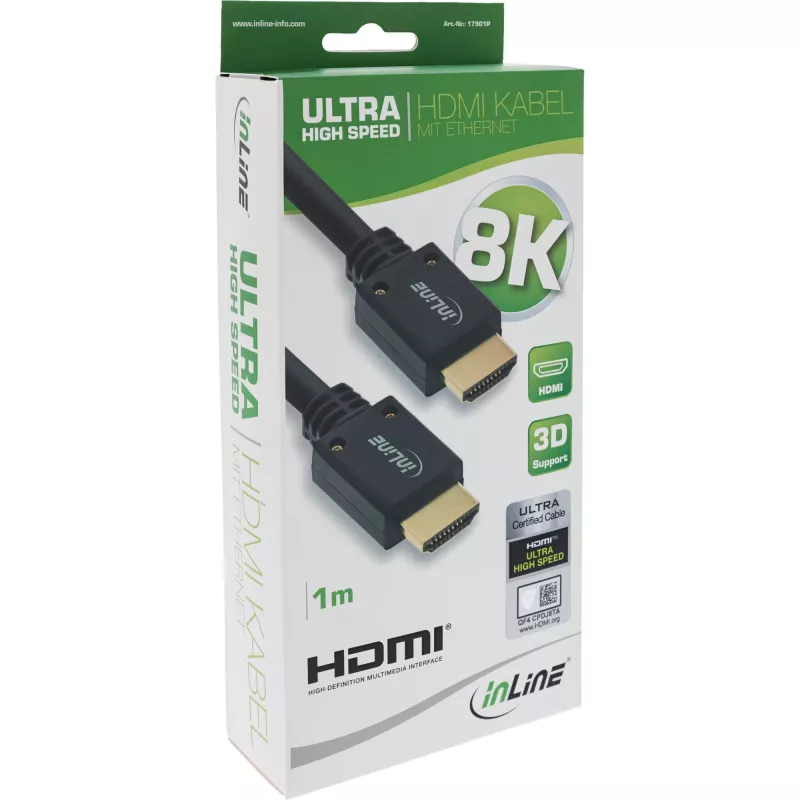 Cable HDMI Ultra High Speed InLine M/M 8K4K dorado, 1m