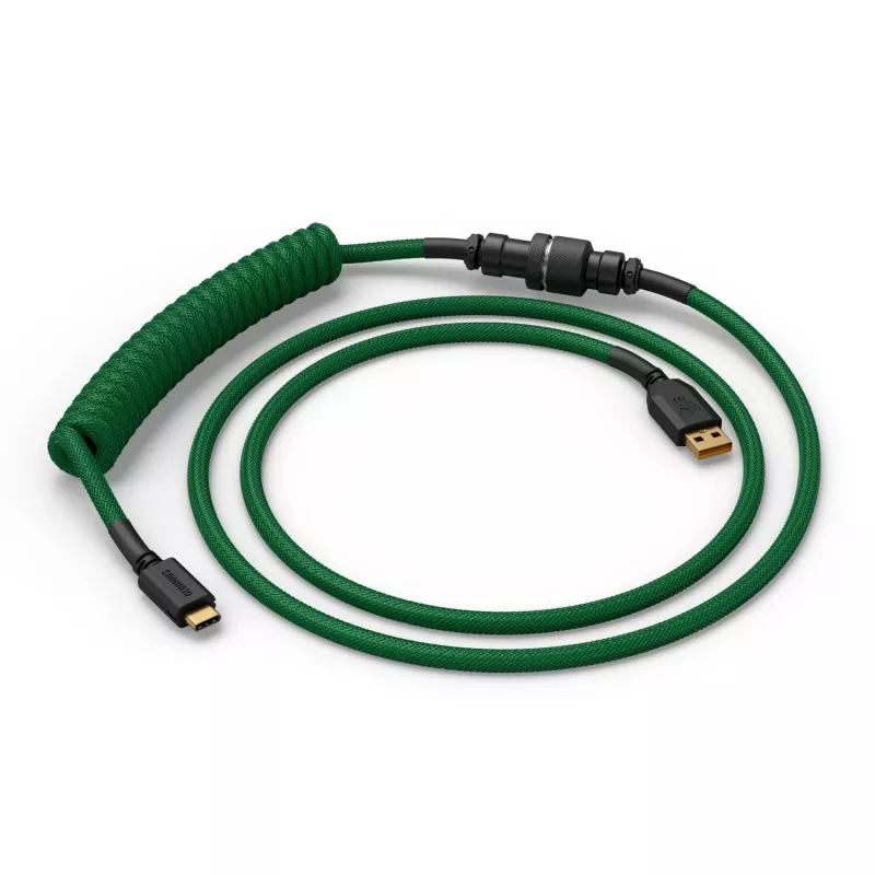 Cable espiral Glorious Gaming Glorious GMMK Forest Rain, verde, 1,4 m, 1 ud., Glorious Gaming, USB Type-A, USB Type-C, Aviator