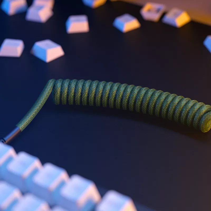 Cable espiral Glorious Gaming Glorious GMMK Forest Rain, verde, 1,4 m, 1 ud., Glorious Gaming, USB Type-A, USB Type-C, Aviator
