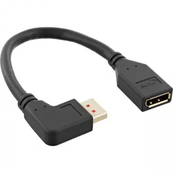 Cable adaptador DisplayPort 1.4 InLine macho/hembra, 8K4K, acodado a la izquierda, negro/dorado, 0,15m