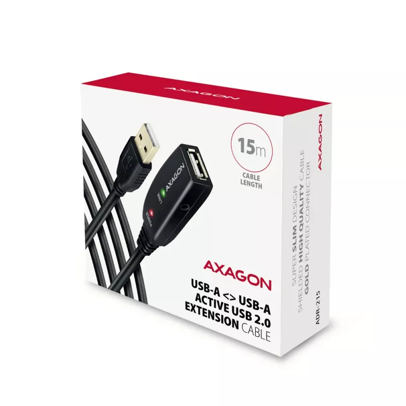 Cable alargador/repetidor activo Axagon ADR-215 USB 2.0 A macho -> A hembra 15 m