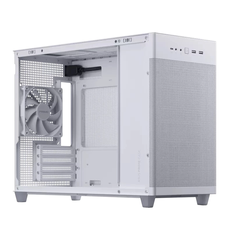 Carcasa de PC ASUS AP201 PRIME CASE TG BLANCA Mini Tower — micro ATX, cristal templado, 3 bahías de 3,5