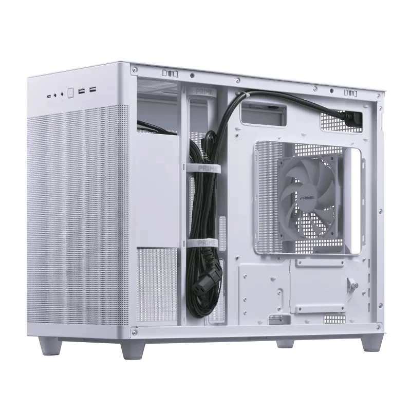 Carcasa de PC ASUS AP201 PRIME CASE TG BLANCA Mini Tower — micro ATX, cristal templado, 3 bahías de 3,5