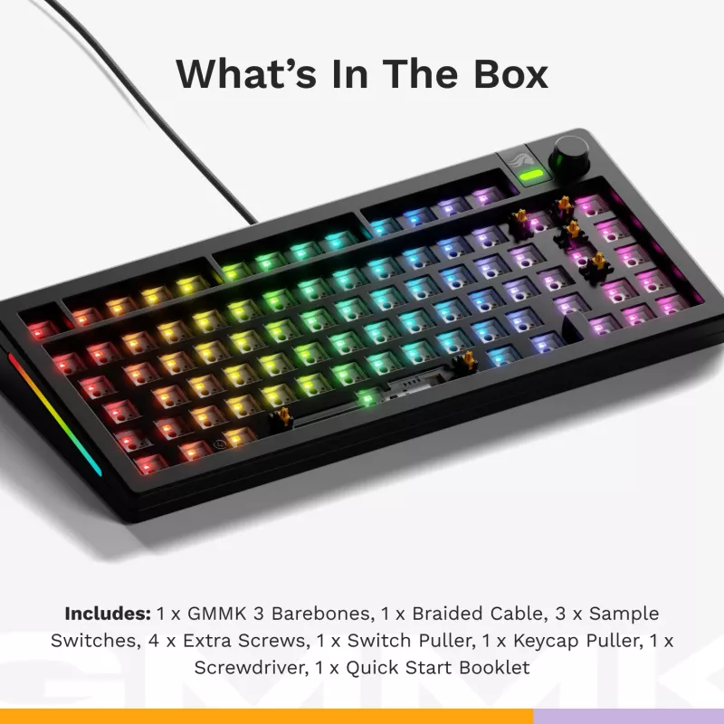 Glorious Gaming GMMK 3 75% Barebones con cable negro – ISO, 75%, con cable, USB, LED RGB, negro