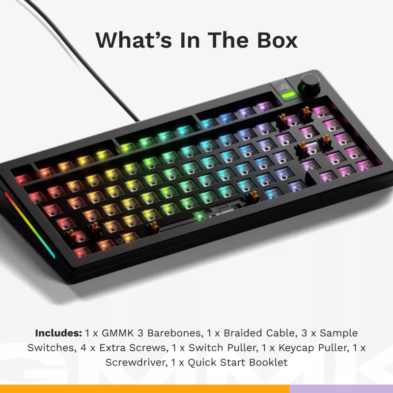 Glorious Gaming GMMK 3 75% Barebones con cable negro – ISO, 75%, con cable, USB, LED RGB, negro