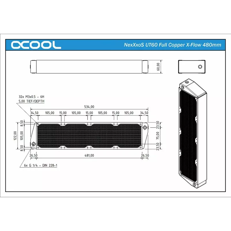 Alphacool NexXxoS UT60 Full Copper X-Flow radiador 14240, 480 mm, negro