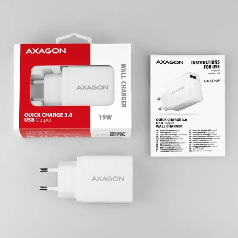 Cargador de pared Axagon ACU-QC19W 1x QC3.0/AFC/FCP/SMART 19W blanco