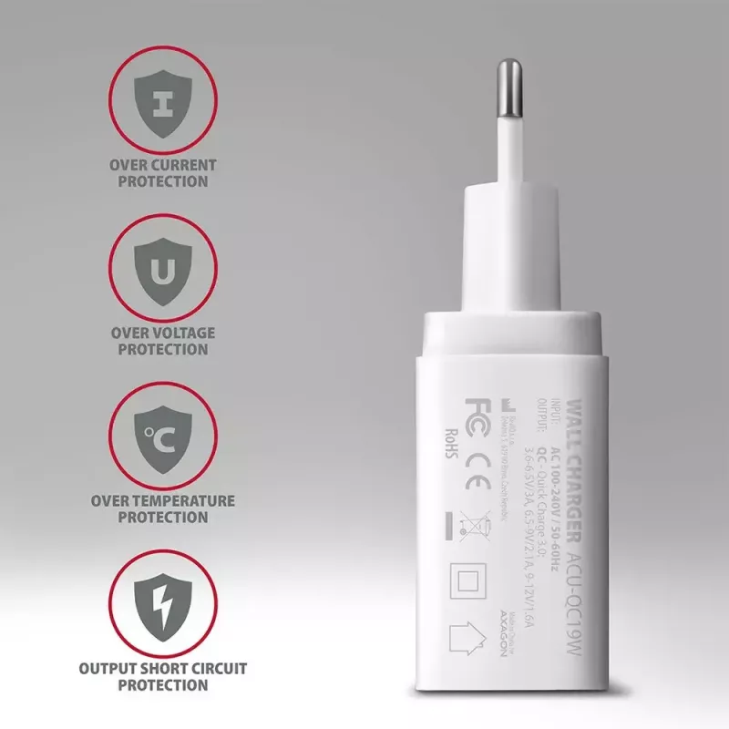 Cargador de pared Axagon ACU-QC19W 1x QC3.0/AFC/FCP/SMART 19W blanco