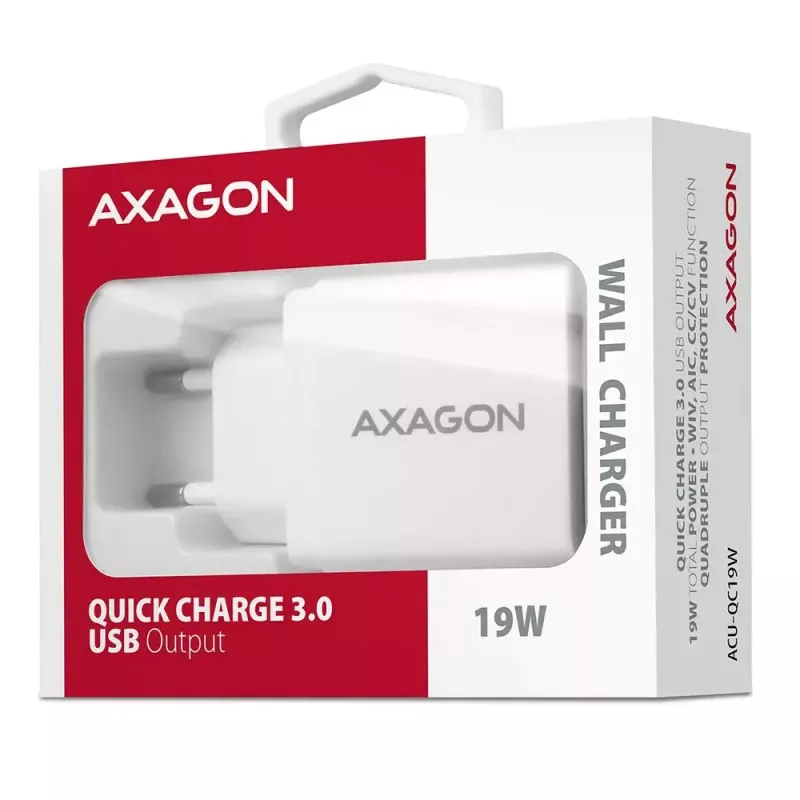 Cargador de pared Axagon ACU-QC19W 1x QC3.0/AFC/FCP/SMART 19W blanco
