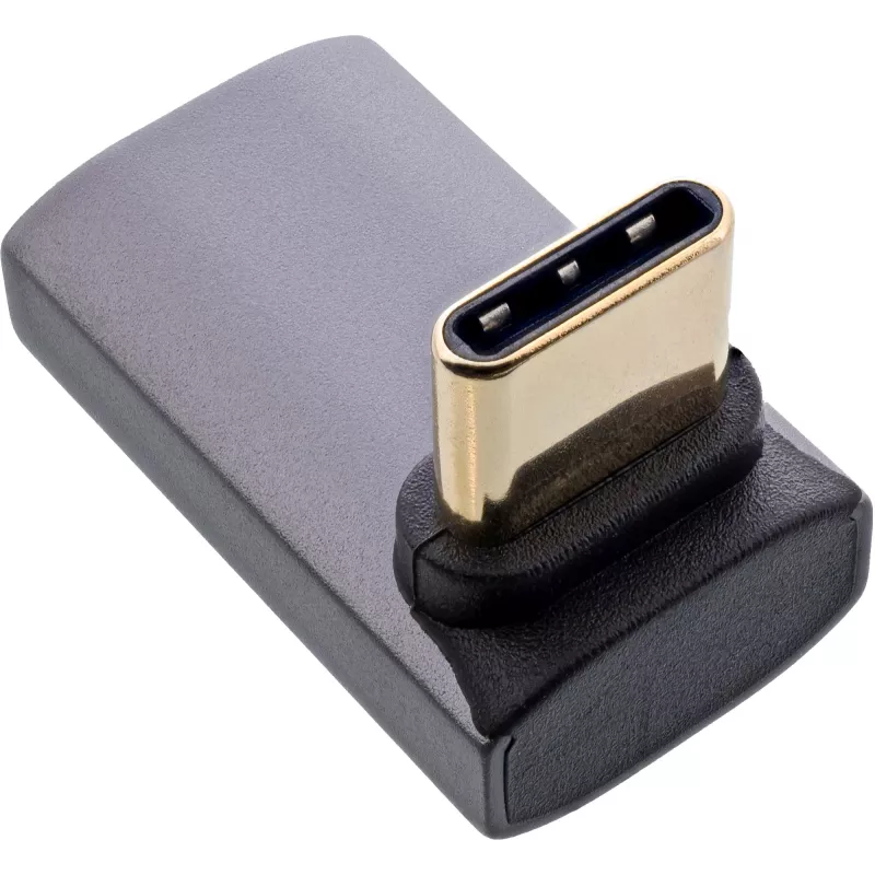 Adaptador InLine USB4, conector macho/hembra USB-C en ángulo arriba/abajo, aluminio, gris