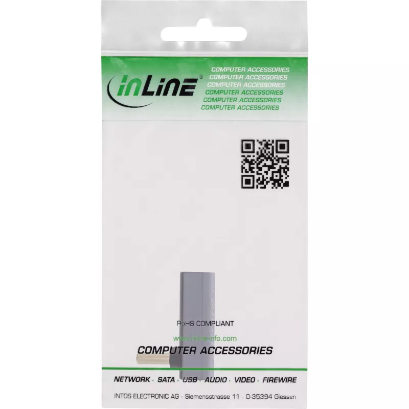 Adaptador InLine USB4, conector macho/hembra USB-C en ángulo arriba/abajo, aluminio, gris