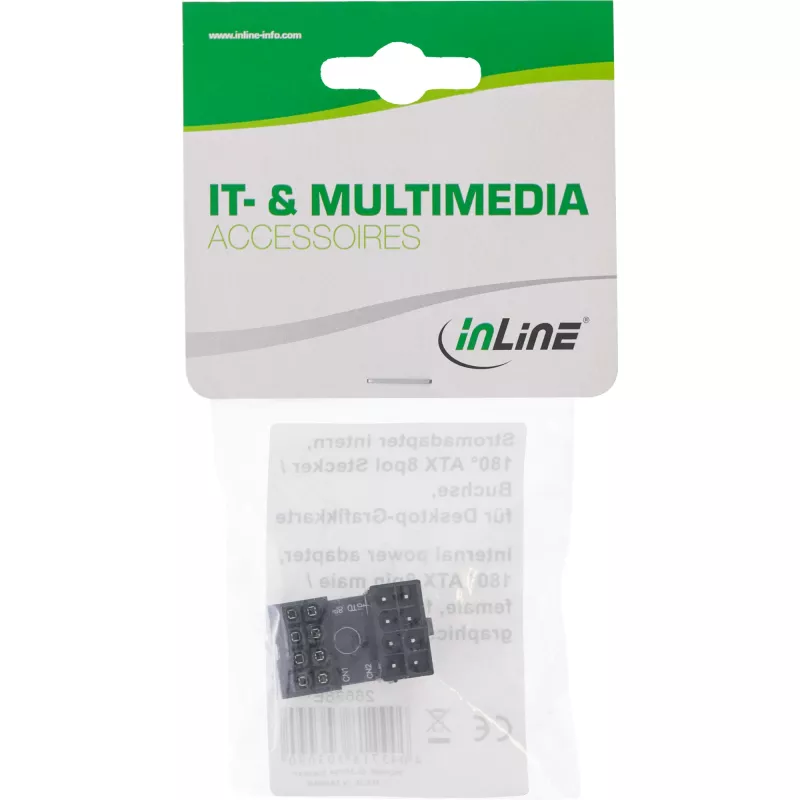 Adaptador de corriente interno InLine 180° ATX 8 pines conector macho conector hembra negro 26638E
