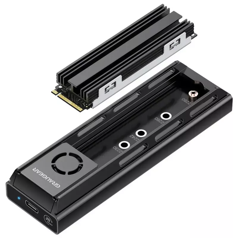 GrauGear G-M205-20G-F estación de acoplamiento para SSD M.2 NVMe/NGFF, USB 3.2 Gen 2x2 Type-C, 20 Gbps, negra