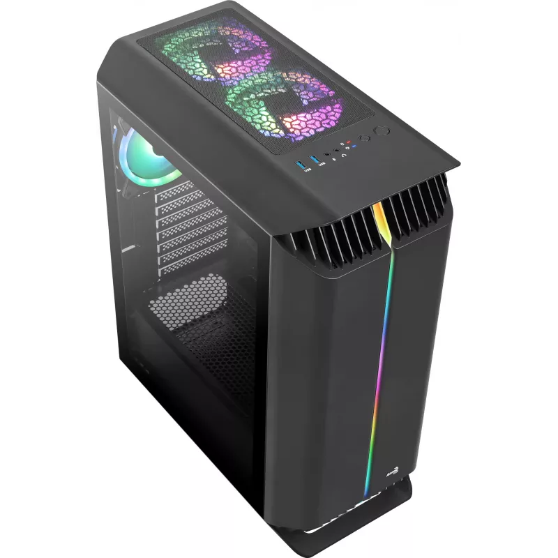 Carcasa gaming Aerocool GLADIATOR DUO ATX 3 ventiladores ARGB 12 cm, torre Midi, PC, negro, ATX, micro ATX, Mini-ITX, ABS, SPCC, gaming