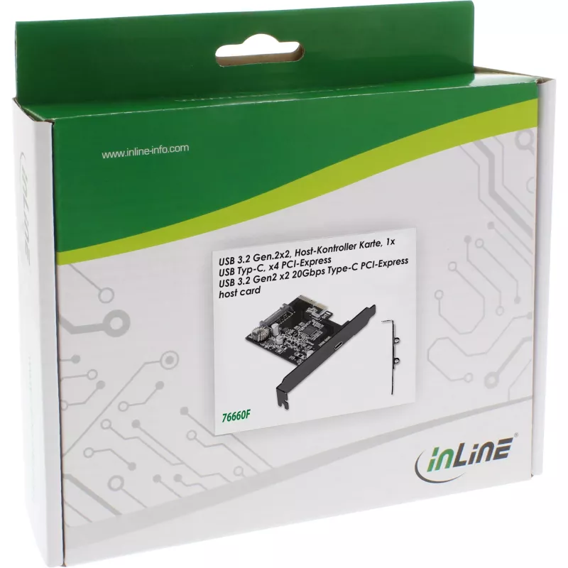 Tarjeta de interfaz InLine 76660F, PCIe x4, USB 3.2 Gen 2x2 (20 Gb/s), 1x USB-C, perfil bajo