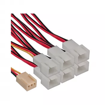 Cable adaptador para ventilador InLine en Y 3 polos conector hembra Molex / 6x conector macho Molex de 3 polos