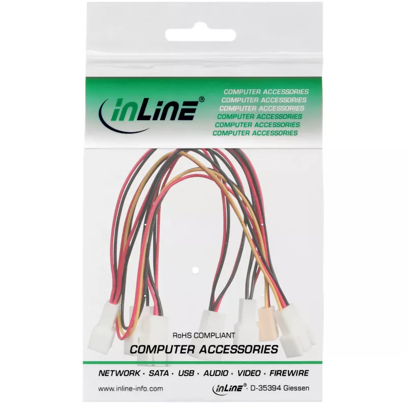Cable adaptador para ventilador InLine en Y 3 polos conector hembra Molex / 6x conector macho Molex de 3 polos