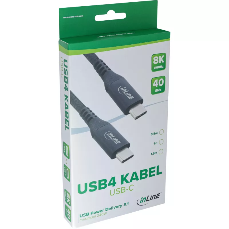 Cable USB4 InLine 35901A 1m conector macho/macho USB-C 8K60Hz negro