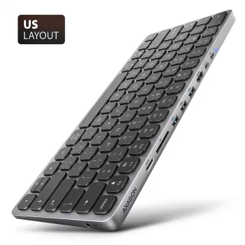 Axagon HMC-KB-US, hub USB 5Gbps con teclado, HDMI 4K/60Hz, 3x USB-A, SD/mSD, audio, PD 100, diseño US