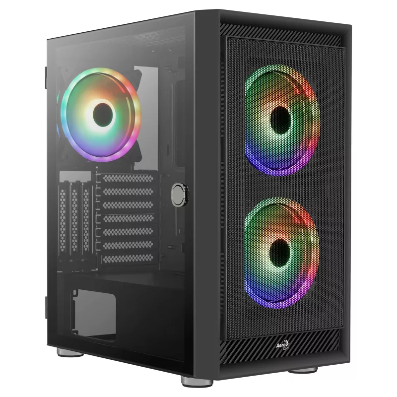 AeroCool Graphite v3 (Graphite-G-BK-v3) ACCM-PB24133.11 caja Midi Tower, ATX/MicroATX/Mini-ITX, panel lateral de cristal templado, sin fuente de alimentación, negro