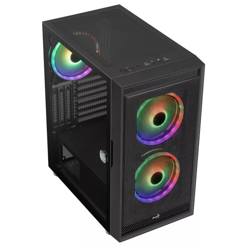 AeroCool Graphite v3 (Graphite-G-BK-v3) ACCM-PB24133.11 caja Midi Tower, ATX/MicroATX/Mini-ITX, panel lateral de cristal templado, sin fuente de alimentación, negro