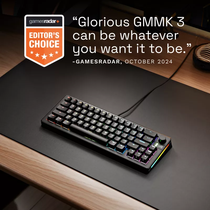 Glorious GMMK 3 65% teclado gaming personalizable GLO-KB-GMMK3-65-PB-FOX-W-BLK-US, pre-built, con cable, switches Fox, ANSI US, negro
