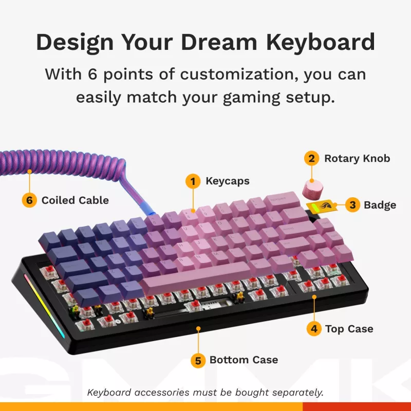Glorious GMMK 3 65% teclado gaming personalizable GLO-KB-GMMK3-65-PB-FOX-W-BLK-US, pre-built, con cable, switches Fox, ANSI US, negro