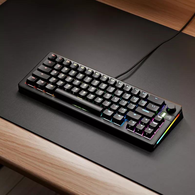 Glorious GMMK 3 65% teclado gaming personalizable GLO-KB-GMMK3-65-PB-FOX-W-BLK-US, pre-built, con cable, switches Fox, ANSI US, negro