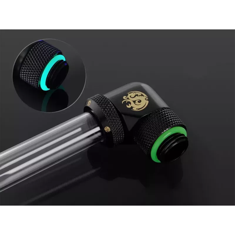 Conector de refrigeración líquida para CPU/GPU BitsPower BP-MBE90RML latón adaptador giratorio 90° con rosca de 1/4 de pulgada negro