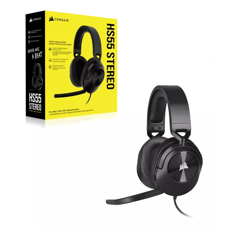 Auriculares gaming CORSAIR Hs55 – 3,5 mm – estéreo – carbono