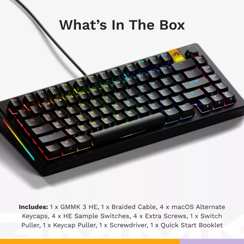 Teclado Glorious PC Gaming Race GMMK 3 HE Prebuilt 75% Mechanical RGB negro