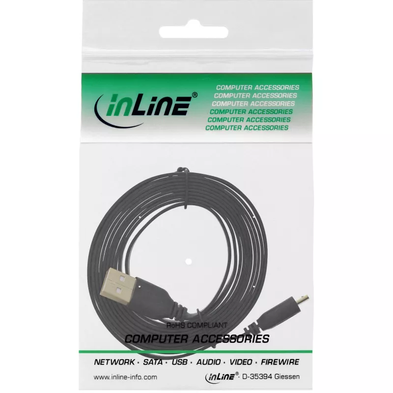 Cable plano InLine Micro USB 2.0 USB A / Micro-B, negro / dorado, 3m