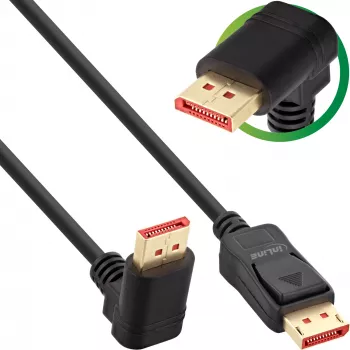 Cable DisplayPort 1.4 InLine, 8K4K, acodado hacia arriba, negro/dorado, 3m