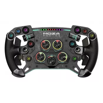Volante Moza Racing GS V2P, volante, con cable e inalámbrico, negro, plástico reforzado con fibra de carbono (CFRP), fibra de carbono, cuero, microfibra, cierre rápido, batería
