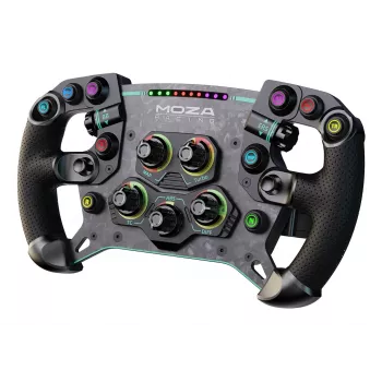 Volante Moza Racing GS V2P, volante, con cable e inalámbrico, negro, plástico reforzado con fibra de carbono (CFRP), fibra de carbono, cuero, microfibra, cierre rápido, batería