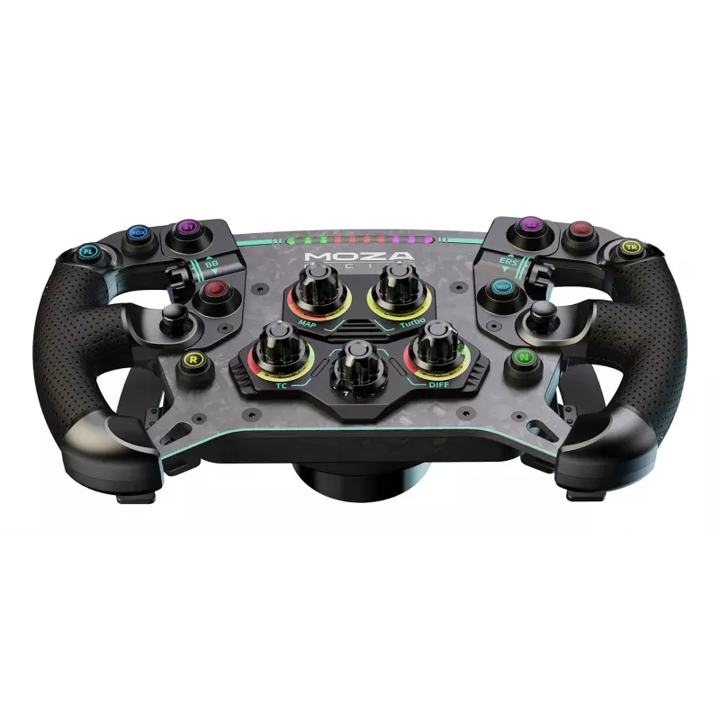 Volante Moza Racing GS V2P, volante, con cable e inalámbrico, negro, plástico reforzado con fibra de carbono (CFRP), fibra de carbono, cuero, microfibra, cierre rápido, batería