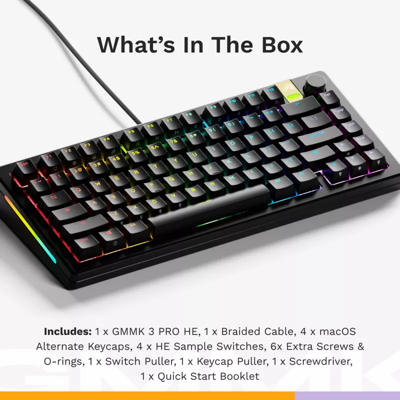 Teclado gaming mecánico GLORIOUS GMMK 3 PRO HE 75%, Cableado, USB, QWERTY, RGB, Negro