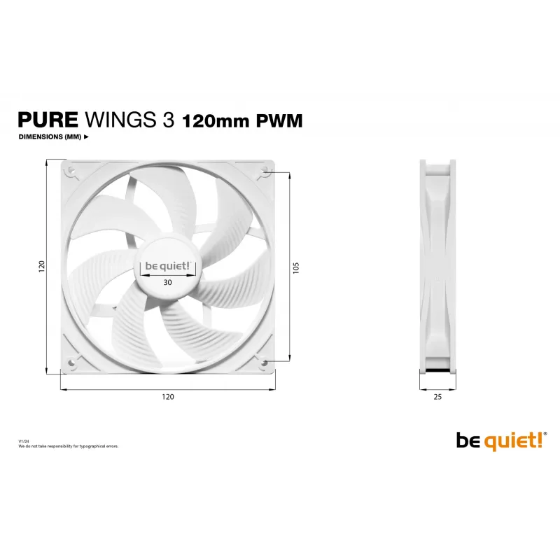 be quiet! Pure Wings 3 120mm PWM Blanco Ventilador de caja PC 12 cm 1 unidad