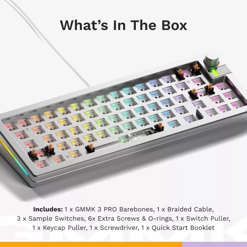 Teclado mecánico GLORIOUS GMMK 3 PRO 65% Barebones cableado Plata — 65% USB RGB, cable de 2 m