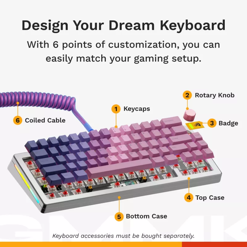 Teclado mecánico GLORIOUS GMMK 3 PRO 65% Barebones cableado Plata — 65% USB RGB, cable de 2 m