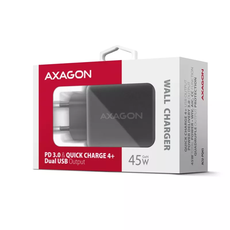 Cargador Axagon ACU-PQ45 QC 3.0 4.0 AFC FCP PPS PD 45W negro